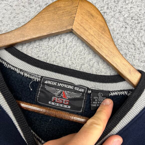 Vintage New York Sweatshirt Men's Large Blue Crewneck Embroidered Distressed 90s - Picture 12 of 13